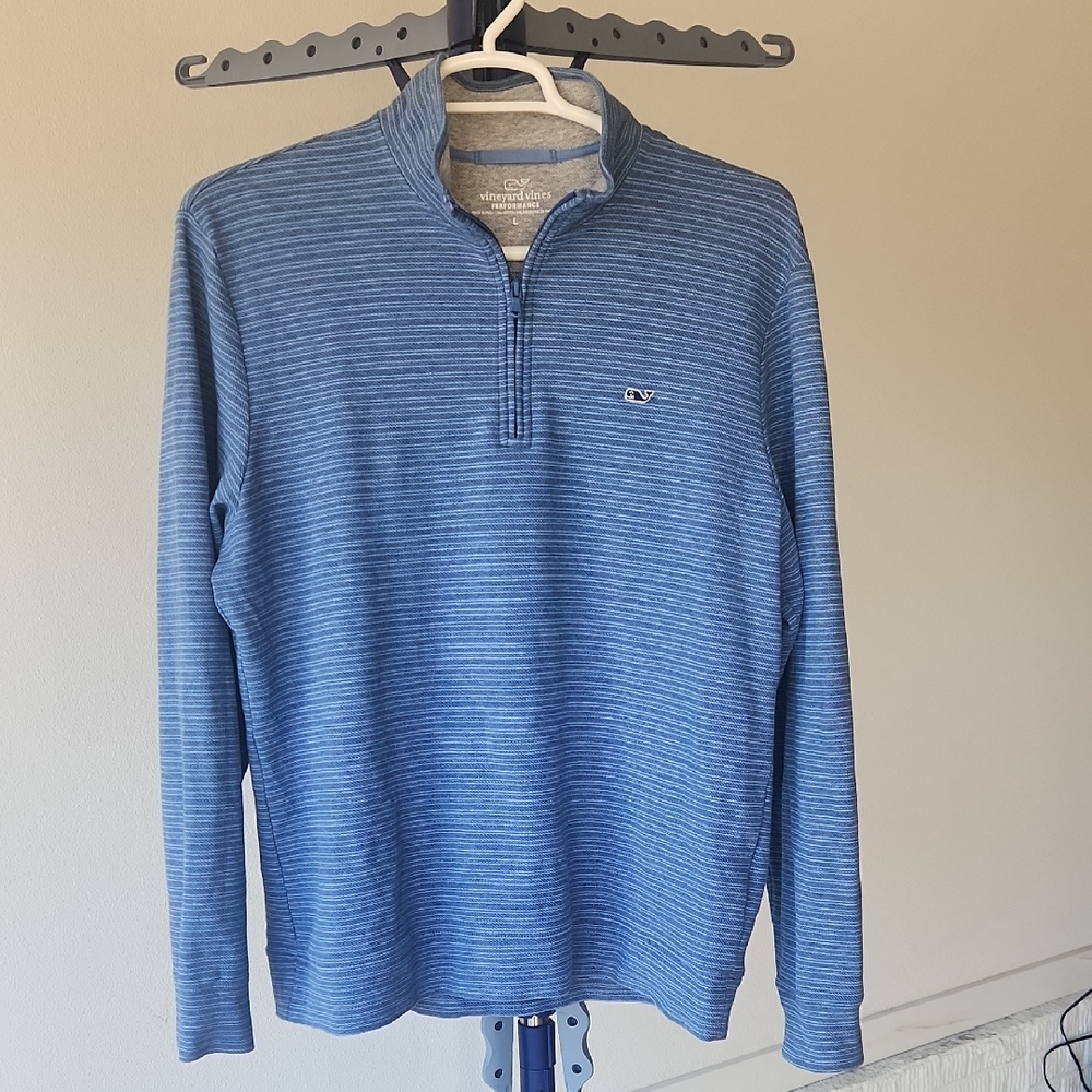 Vineyard Vines Men's Striped Blue Zip-Up Sweater
